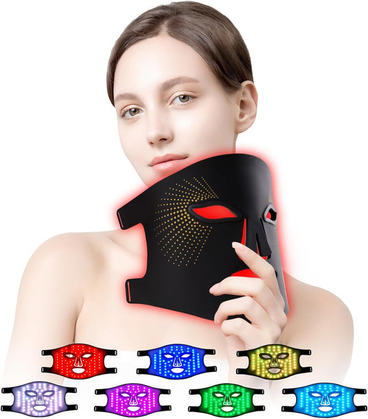 Red Light Therapy for Face, Red Light Therapy Mask, 7 Colors LED Facial Mask for Wrinkle Remove & anti Aging, Skin Care Home Use, Black (Upgraded Version)